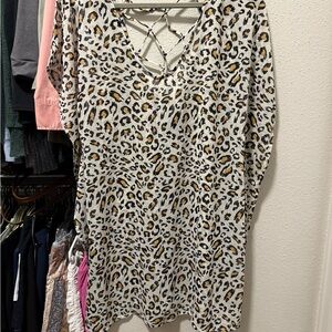 Leopard Print V-Neck Bathing Suit Cover up
